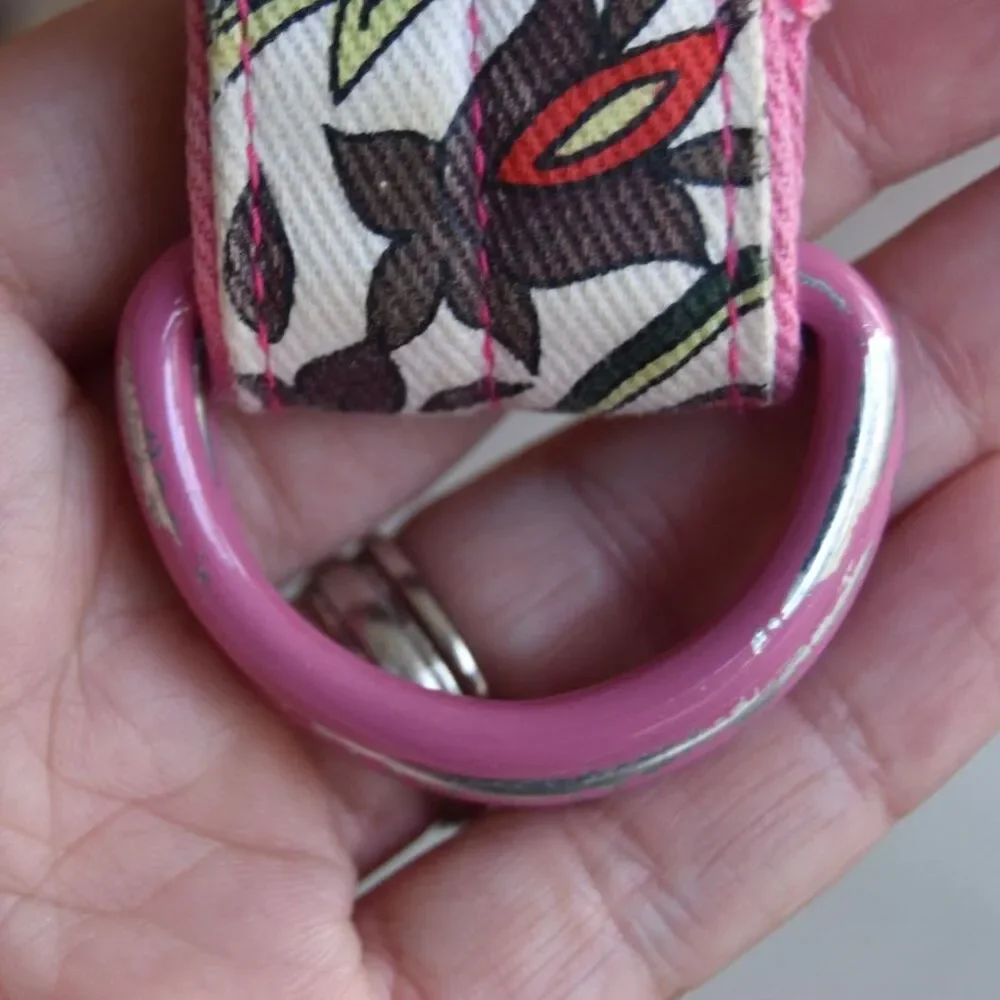 Vintage 70s Reversible Floral D Ring Psychedelic Pink Boho Hippie L39.5